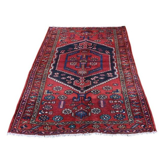 Red Vintage Persian Hamadan Pure Wool Runner