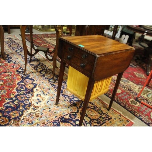 Regency Inlaid Mahogany Lady's Drop-Leaf Work Table With Fit...