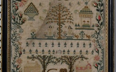 Regency Wool and Silk Embroidery, Adam and Eve
