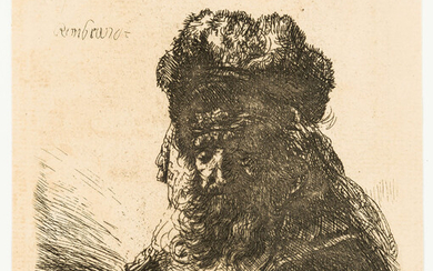 Rembrandt van Rijn (1606-1669) Old Bearded Man in a High Fur Cap with Eyes Closed