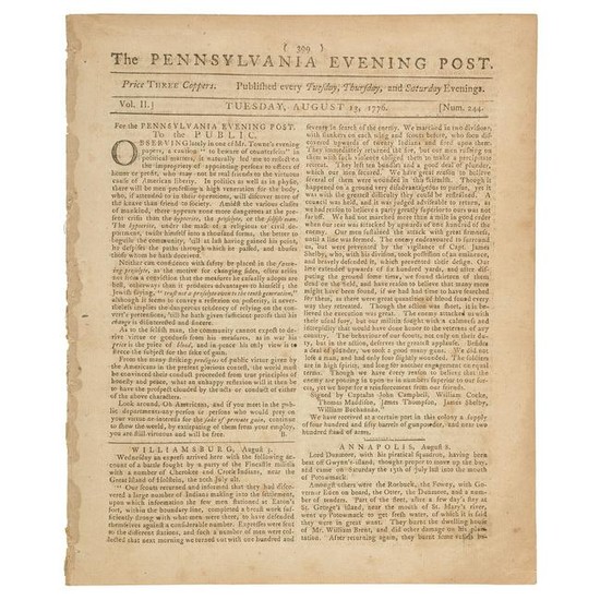 Revolutionary War Newspaper Recruiting Pennsylvanians