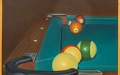 Richard Matthews (American, 20th C.) Oil on Canvas, "Billiard Table Corner", H 31" W 36"