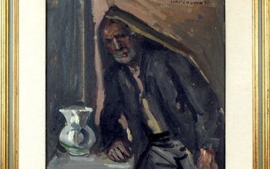 Ritratto d'uomo, olio su cartone, cm 43x35, entro cornice., Marco Novati (1895 - 1975)