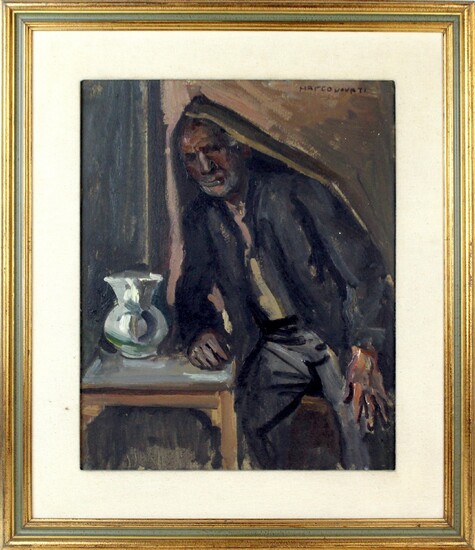 Ritratto d'uomo, olio su cartone, cm 43x35, entro cornice., Marco Novati (1895 - 1975)