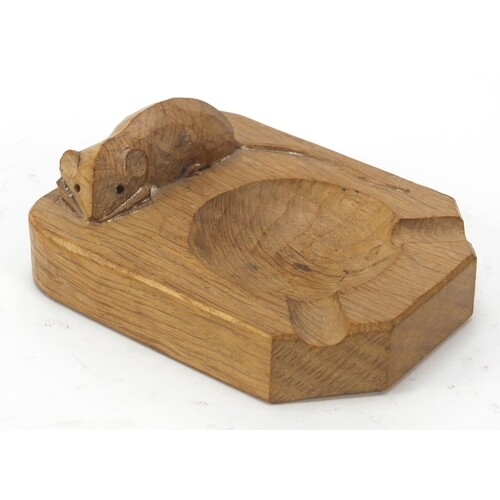 Robert Mouseman Thompson adzed oak ashtray carved with a sig...