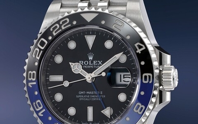 Rolex, Ref. 126710BLNR An extremely sought-after stainless steel dual-time automatic wristwatch with center seconds, date, cerachrom black and blue revolving bezel, bracelet, guarantee and box