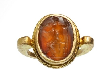 Roman Solid Gold Ring with Cornelian Intaglio Zeus