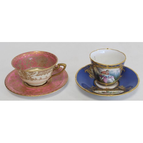 Royal Worcester cabinet cup and saucer with polychrome paint...