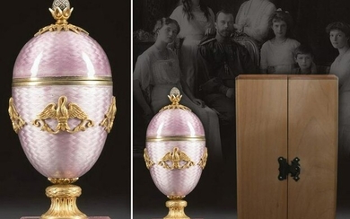 Russian Faberge Silver Gilt & Champleve Enamel Egg