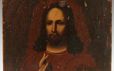 Russian Icon of Christ, 19th c., oil on curved wooden