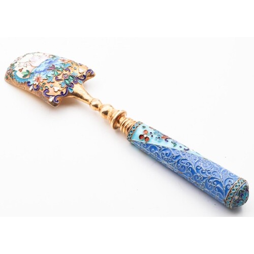 Russian Silver Enamel Decorated Serving Spoon Finely Detaile...