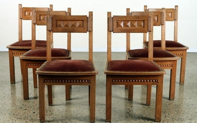SET 6 FRENCH OAK CHAIRS BY CHARLES DUDOUYT C.1940