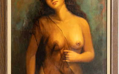 SIGNED, PORTRAIT OF A FEMALE NUDE, OIL ON CANVAS C 1950, H 46.5" W 29"