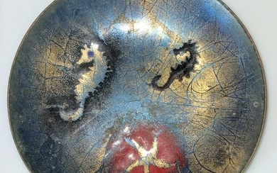 SIGNED SEAHORSE ENAMEL Stencil Trinket Dish
