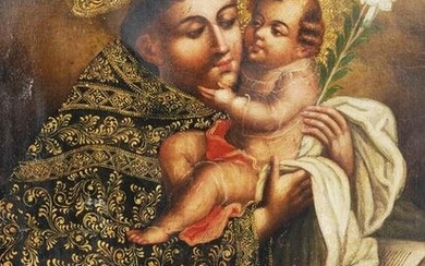 SPANISH COLONIAL OIL ON CANVAS PAINTING ST ANTHONY OF PADUA
