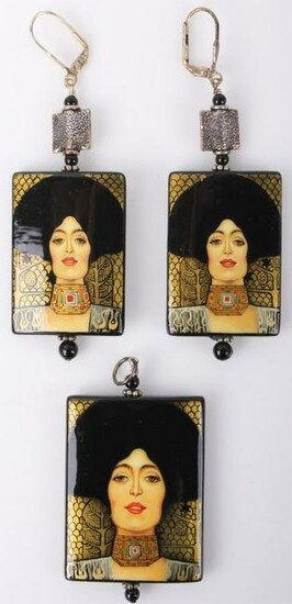 STERLING SILVER RUSSIAN LACQUER JUDITH SET - (3)