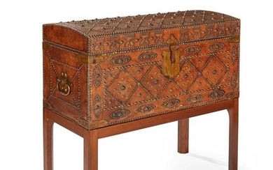 STUDDED DOME-TOP LEATHER CHEST-ON-STAND 18TH CENTURY