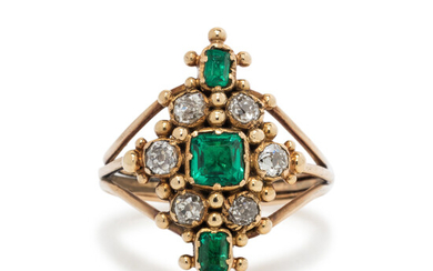 SYNTHETIC EMERALD AND DIAMOND RING
