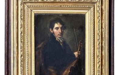 Scuola italiana dell'800 ''Ritratto di violinista''. Dipinto ad olio su...