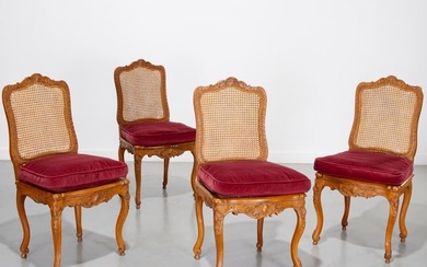 Set (4) Louis XV beechwood dining chairs, signed