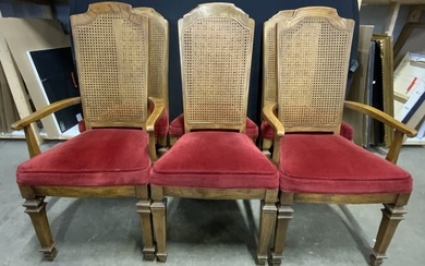 Set 6 Vintage Caned Back Velvet Upholstery Chairs