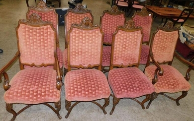 Set 8 Walnut Carved Dining Chairs By Buckingham