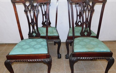 Set of 4 Carved Mahogany Chippendale Dining Chairs with Ball & Claw Feet