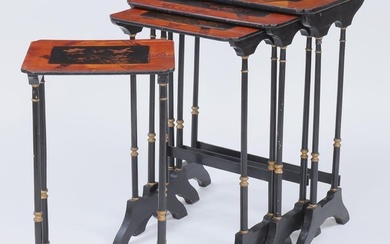 Set of (4) Partial Ebonized Chinoiserie Nesting Tables