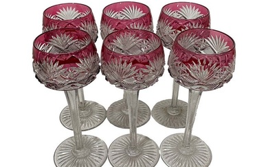 Set of 6 Red Cut to Clear Crystal Glasses