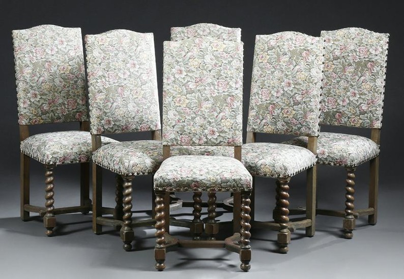 Set of Six French Louis XIII Style Dining Chairs, 20th