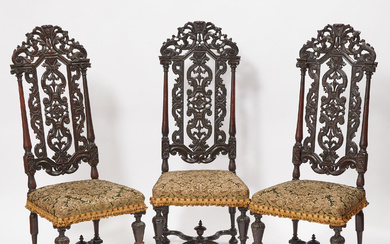 Set of Three William and Mary Period Carved Walnut Side Chairs, c.1690