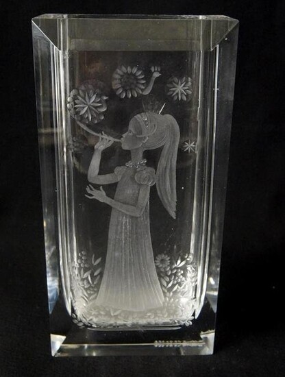 Severin Brorby Cut Crystal Vase with engraving