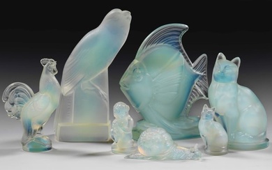 Sieben Art Déco-Glasfiguren von Sabino und Etling