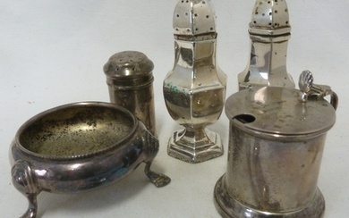 Silver cruet items - comprising two vase shape pepperettes; ...