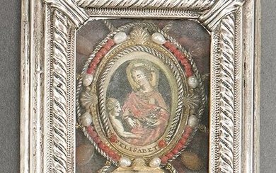Silver locket with colored engraving of Saint Elisabeth