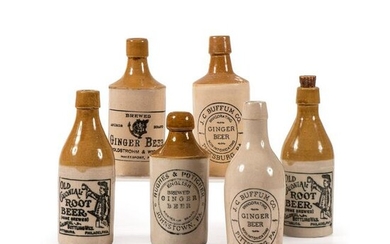 Six Pittsburgh Stoneware Ginger and Root Beer Bottles