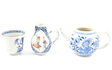Small Cantonese porcelain pear-shape teapot, and other Chinese porcelain items.
