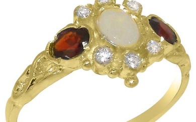 Solid 14K Yellow Gold Natural Opal & Diamond Womens Trilogy Ring, Customizable