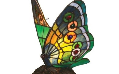 Stained Art Glass Butterfly Accent Lamp