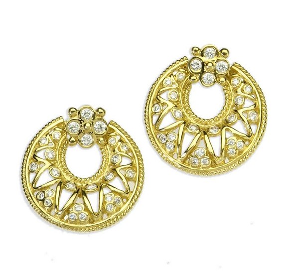 Stambolian Yellow Gold and Diamond Dangle Drop Earrings