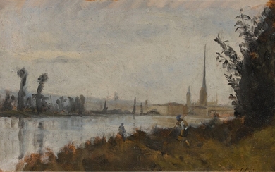 Stanislas Lépine Pêcheurs au bord de la Seine à Rouen