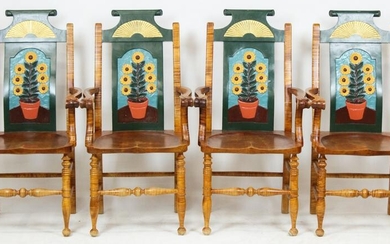 Stephen Huneck Set of 4 Sunflower Chairs