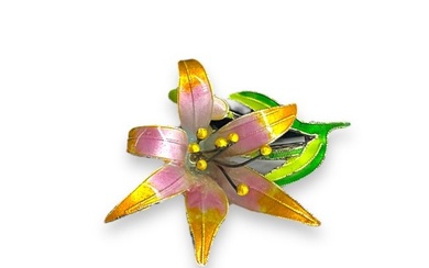 Sterling Silver Lily Pin with Enameling