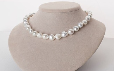 Strong Silver White South Sea Free-Form Baroque Pearl Necklace, 18", 10.0-13.2mm, AA+ Quality