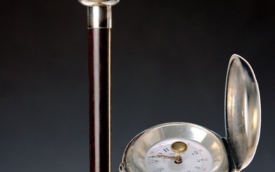 System stick with clock, probably France, early 20th century, wooden...