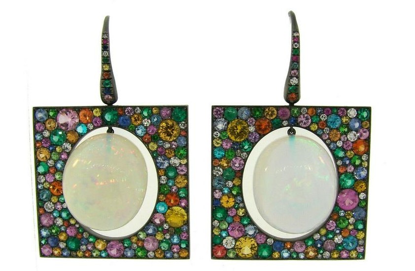 THEODOROS Opal Blackened Gold EARRINGS with