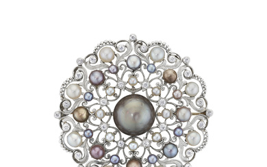 TIFFANY & CO. ANTIQUE NATURAL PEARL AND DIAMOND BROOCH, ATTRIBUTED TO PAULDING FARNHAM