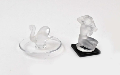 TWO LALIQUE PART FROSTED GLASS DESK ITEMS