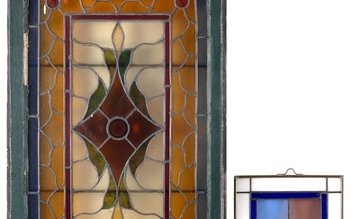 TWO STAINED GLASS PANELS 19th/20th Century 31.5" x 21.5" and 13.5" x 11".
