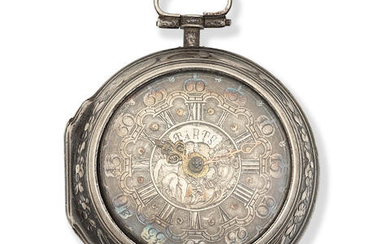 Tarts, London. A silver key wind pair case pocket watch with repoussé decoration